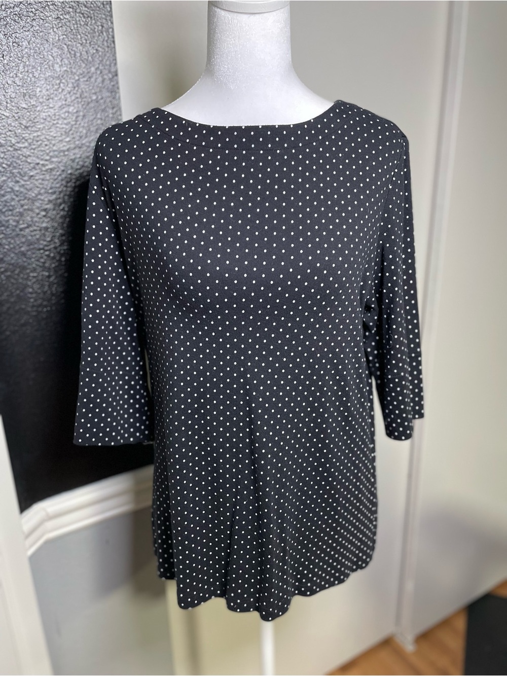 Christopher & Banks Black Top with White Polka Dots